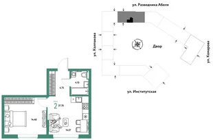 Планировка 2-комн. квартира, 37.7 м² ЖК «Страна.Парковая»