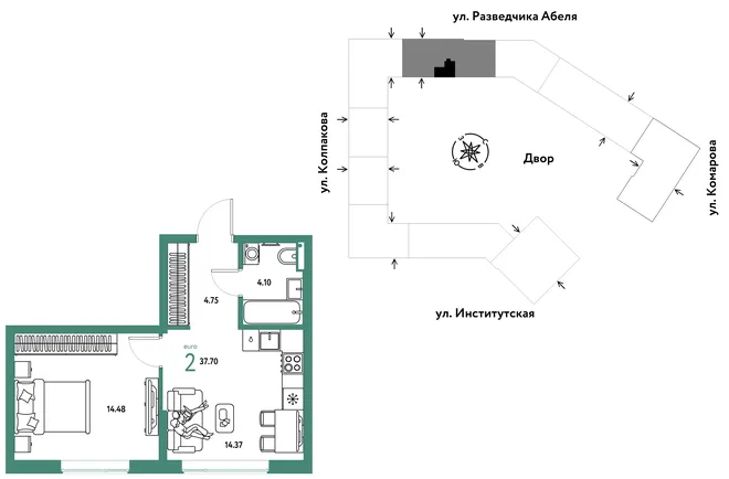 Планировка 2-комн. квартира, 37.7 м² ЖК «Страна.Парковая» Планировка 2-комн. квартира, 37.7 м² ЖК «Страна.Парковая»