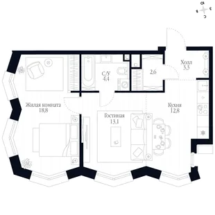 Квартира 2-комн. квартира, 55 м² ЖК «Фордевинд» Фото 1 Квартира 2-комн. квартира, 55 м² ЖК «Фордевинд» Фото 1