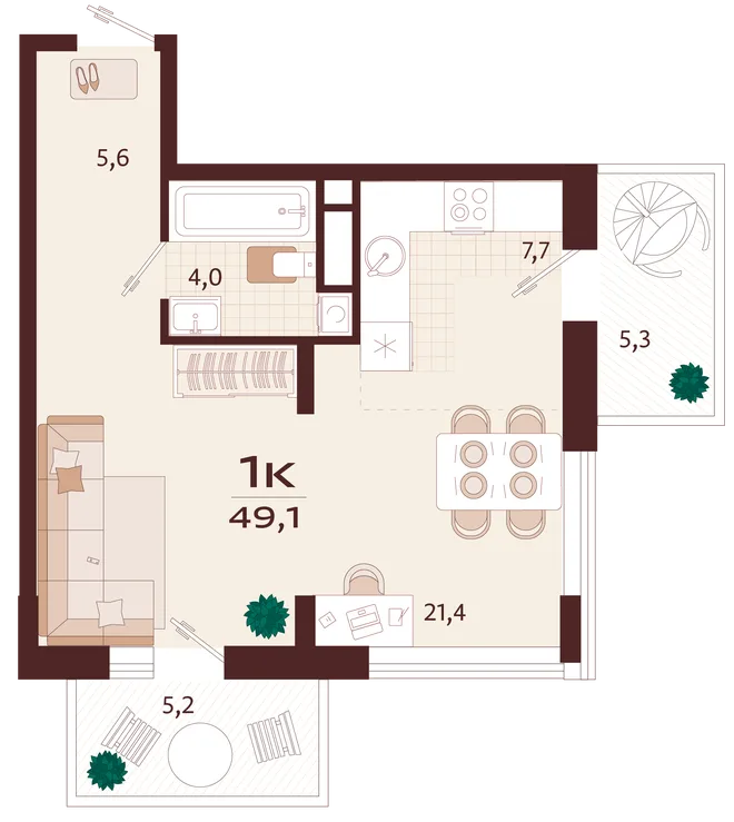 Планировка 1-комн. квартира, 49.1 м² ЖК «Роялта» Планировка 1-комн. квартира, 49.1 м² ЖК «Роялта»