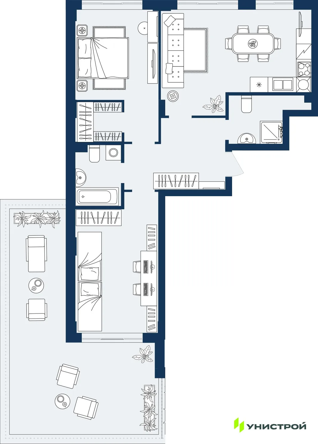 Планировка 2-комн. квартира, 83.45 м² ЖК «ГРАНД БЕРЕГ»