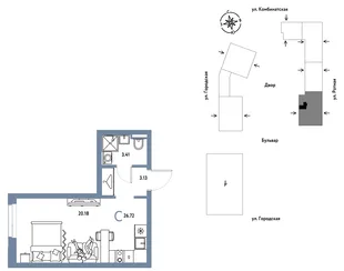 Планировка Студия, 26.72 м² ЖК «Уральский сад»
