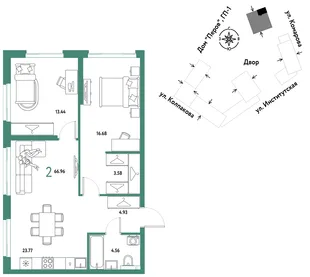 Планировка 2-комн. квартира, 66.96 м² ЖК «Страна.Парковая»