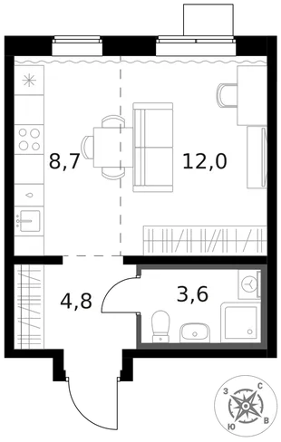 Квартира Студия, 29.1 м² ЖК «1-й Южный» Фото 1
