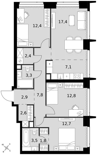 Квартира 4-комн. квартира, 86.7 м² ЖК «Amber Сity» Фото 1