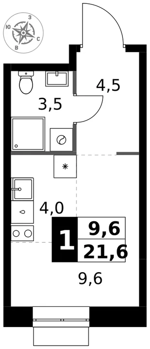 Квартира Студия, 21.6 м² ЖК «1-й Измайловский» Фото 1