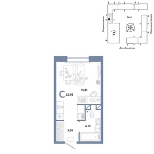 Планировка Студия, 22.95 м² ЖК «Юнион»