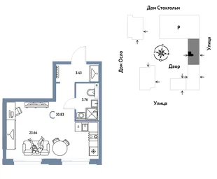 Планировка Студия, 30.83 м² ЖК «Европейский берег 2.0»