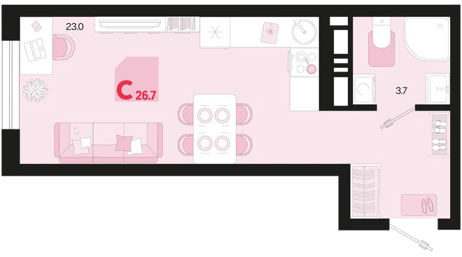Планировка Студия, 26.7 м² ЖК «Первое место» Планировка Студия, 26.7 м² ЖК «Первое место»