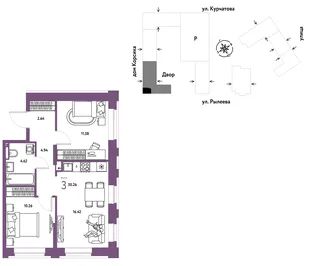 Планировка 3-комн. квартира, 50.27 м² ЖК «Остров-сад»