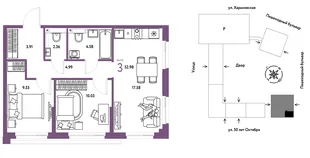 Планировка 3-комн. квартира, 52.98 м² ЖК «Сердце Сибири»