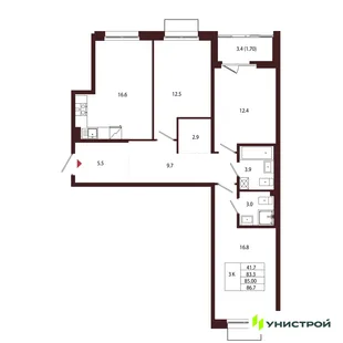 Планировка 3-комн. квартира, 85 м² ЖК «Лисино»