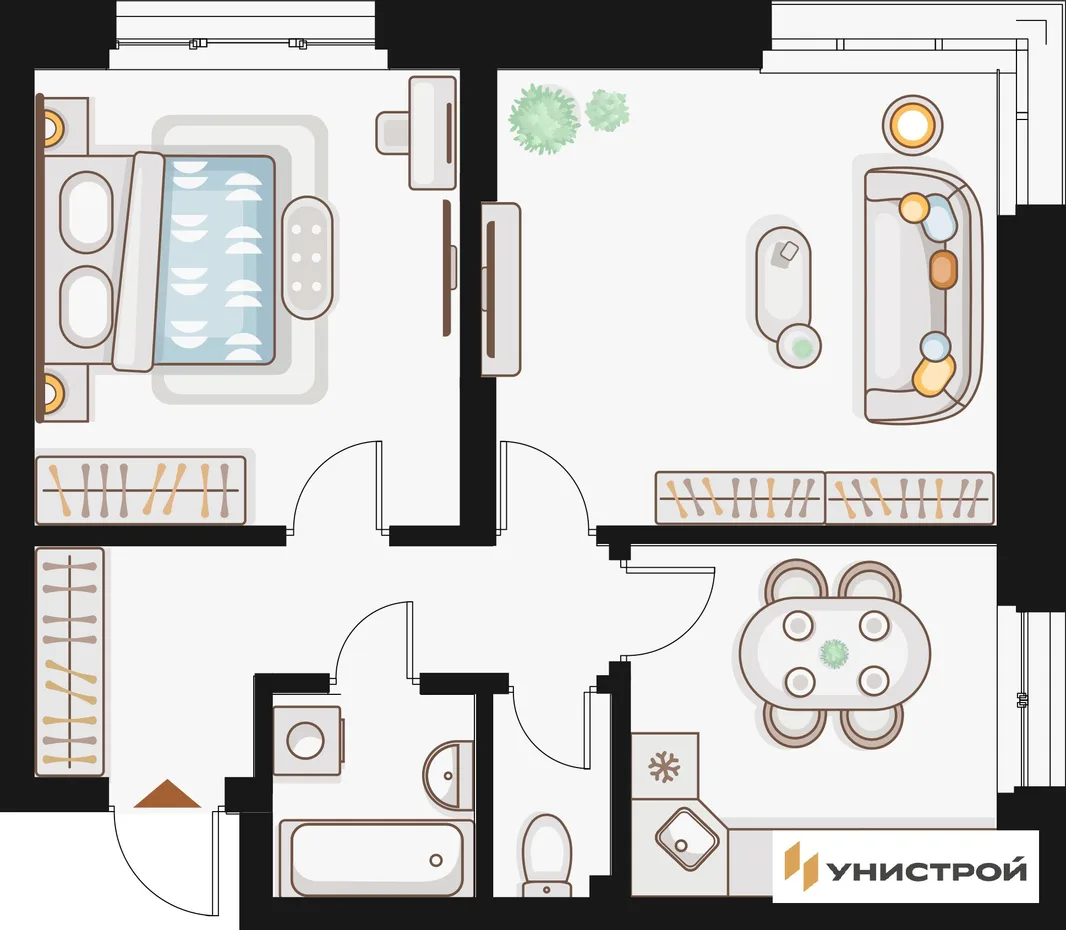 Планировка 2-комн. квартира, 56.02 м² ЖК «Жилой кластер Q на Кулагина»