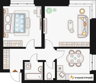 Планировка 2-комн. квартира, 56.02 м² ЖК «Жилой кластер Q на Кулагина»