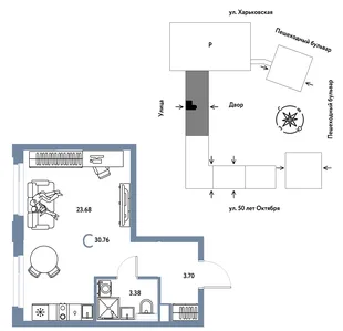 Планировка Студия, 30.76 м² ЖК «Сердце Сибири»