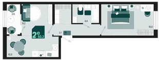 Планировка 2-комн. квартира, 50.2 м² ЖК «Первое место»