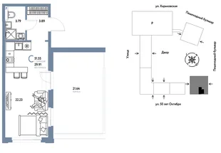 Планировка Студия, 51.55 м² ЖК «Сердце Сибири»