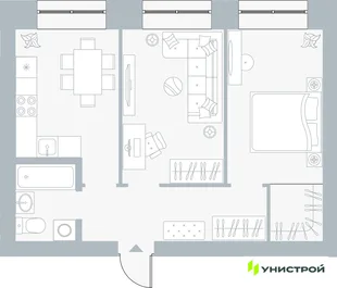 Планировка 2-комн. квартира, 50.7 м² ЖК «Причал»