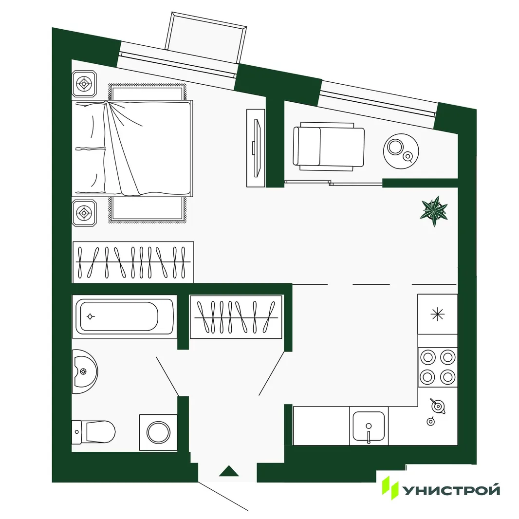 Планировка 1-комн. квартира, 33.9 м² ЖК «Парковый квартал 2.0»
