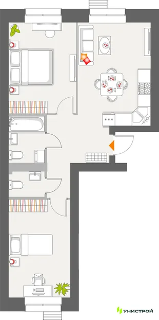 Планировка 2-комн. квартира, 60.28 м² ЖК «Атмосфера»