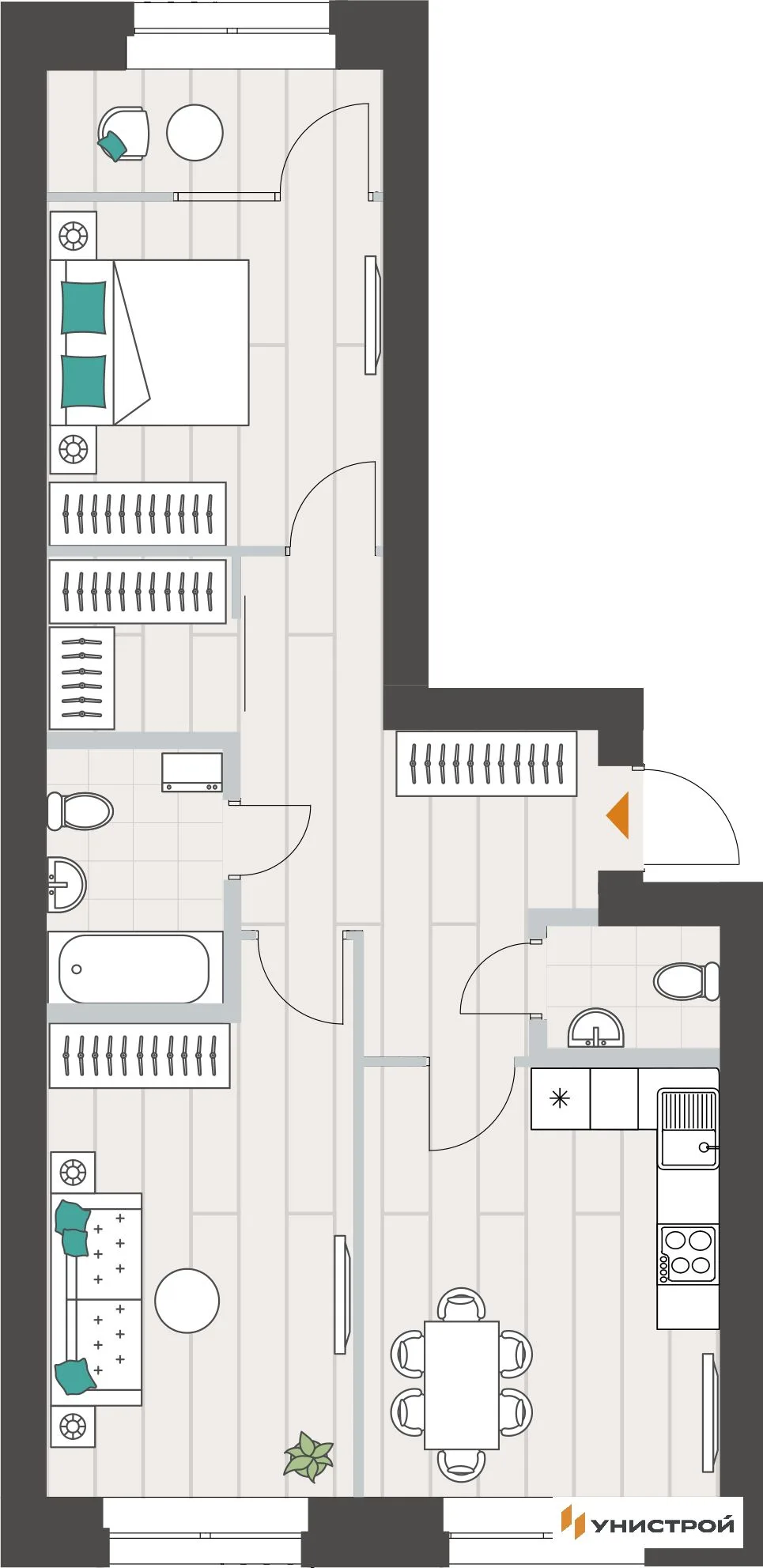 Планировка 2-комн. квартира, 65.16 м² ЖК «Аквамарин»
