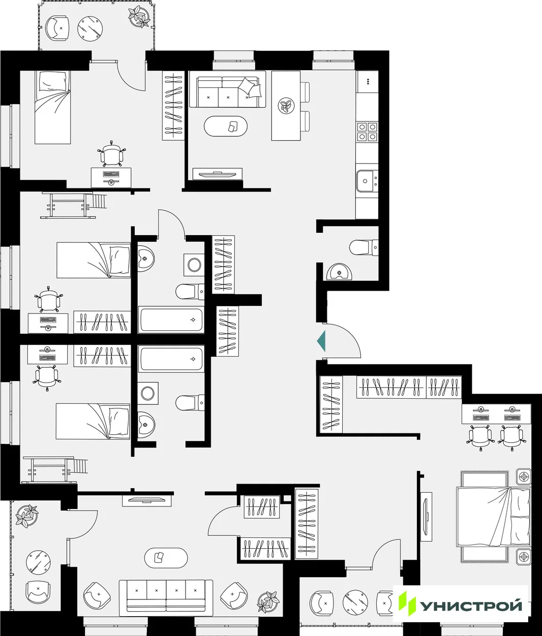 Планировка 1-комн. квартира, 154.2 м² ЖК «Уникум на Амирхана»