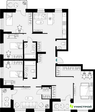Планировка 1-комн. квартира, 154.2 м² ЖК «Уникум на Амирхана»