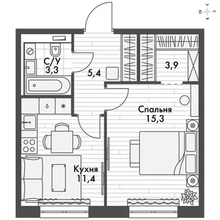 Квартира 1-комн. квартира, 39.3 м² ЖК «Фриссон» Фото 1