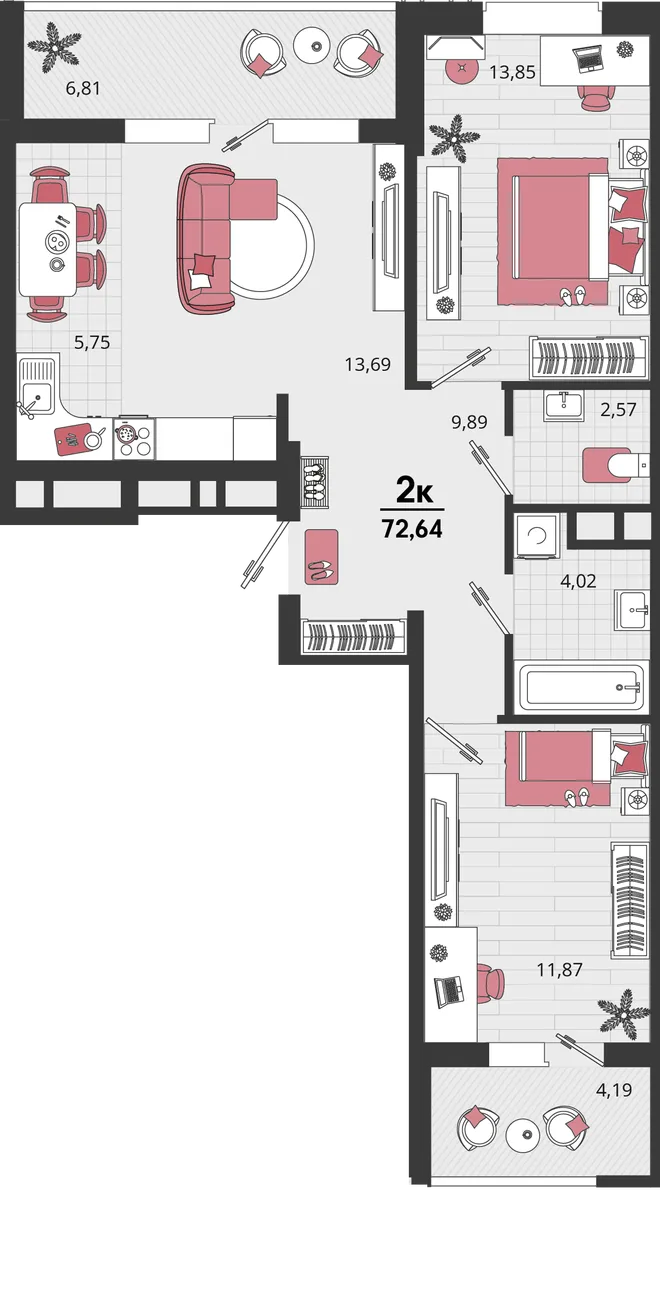Планировка 3-комн. квартира, 72.64 м² ЖК «Родные просторы» Планировка 3-комн. квартира, 72.64 м² ЖК «Родные просторы»