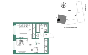 Планировка 2-комн. квартира, 37 м² ЖК «Сибирский сад»