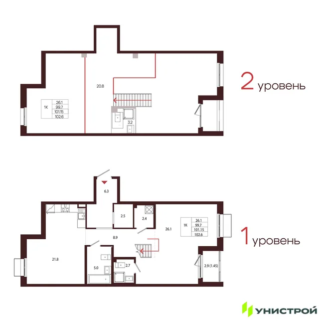 Планировка 1-комн. квартира, 101.15 м² ЖК «Лисино»