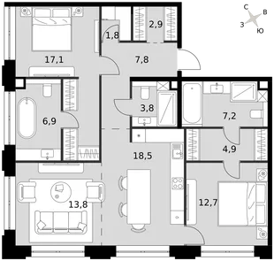 Квартира 3-комн. квартира, 97.4 м² ЖК «Sydney Prime» Фото 1 Квартира 3-комн. квартира, 97.4 м² ЖК «Sydney Prime» Фото 1