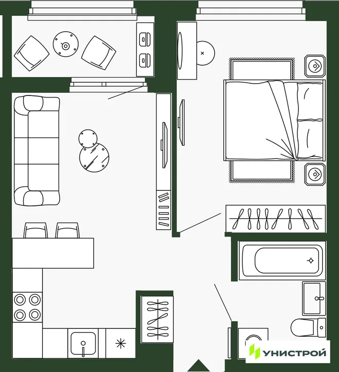 Планировка 1-комн. квартира, 38.4 м² ЖК «Парковый квартал 2.0» Планировка 1-комн. квартира, 38.4 м² ЖК «Парковый квартал 2.0»