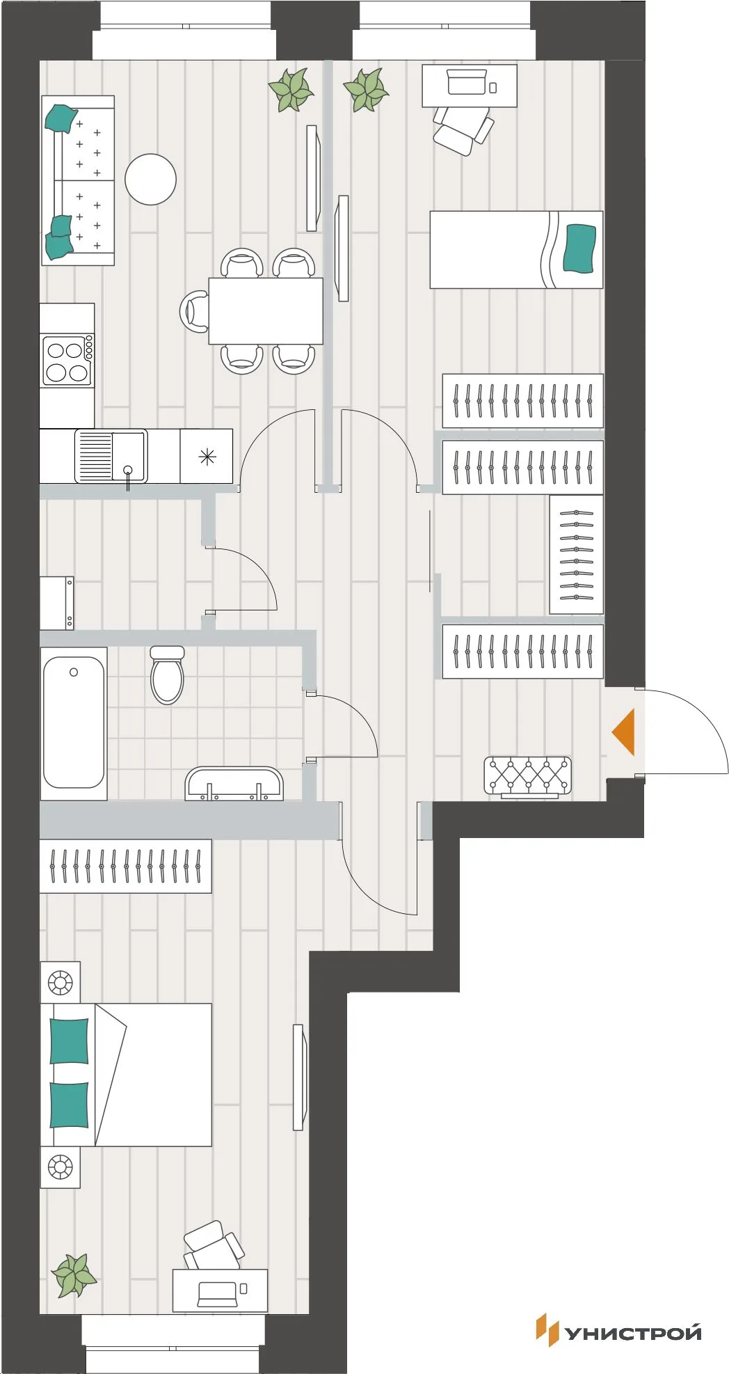 Планировка 2-комн. квартира, 66.86 м² ЖК «Аквамарин»