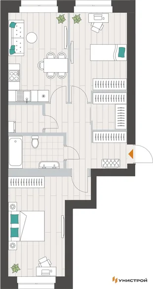 Планировка 2-комн. квартира, 66.86 м² ЖК «Аквамарин»