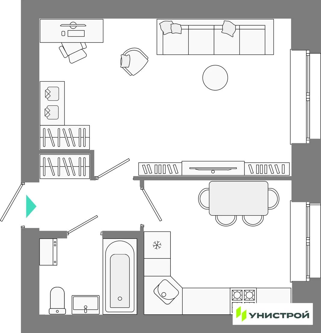 Планировка 1-комн. квартира, 36.88 м² ЖК «Лето»