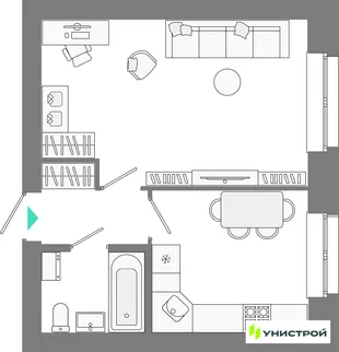 Планировка 1-комн. квартира, 36.88 м² ЖК «Лето»