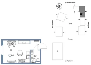 Планировка Студия, 24.59 м² ЖК «Уральский сад»
