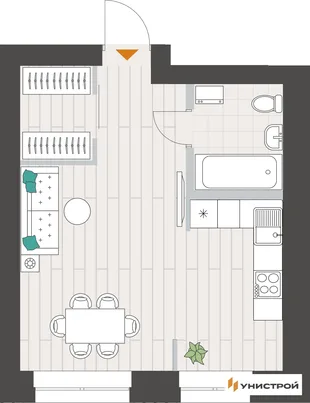 Планировка 1-комн. квартира, 31.98 м² ЖК «Аквамарин»