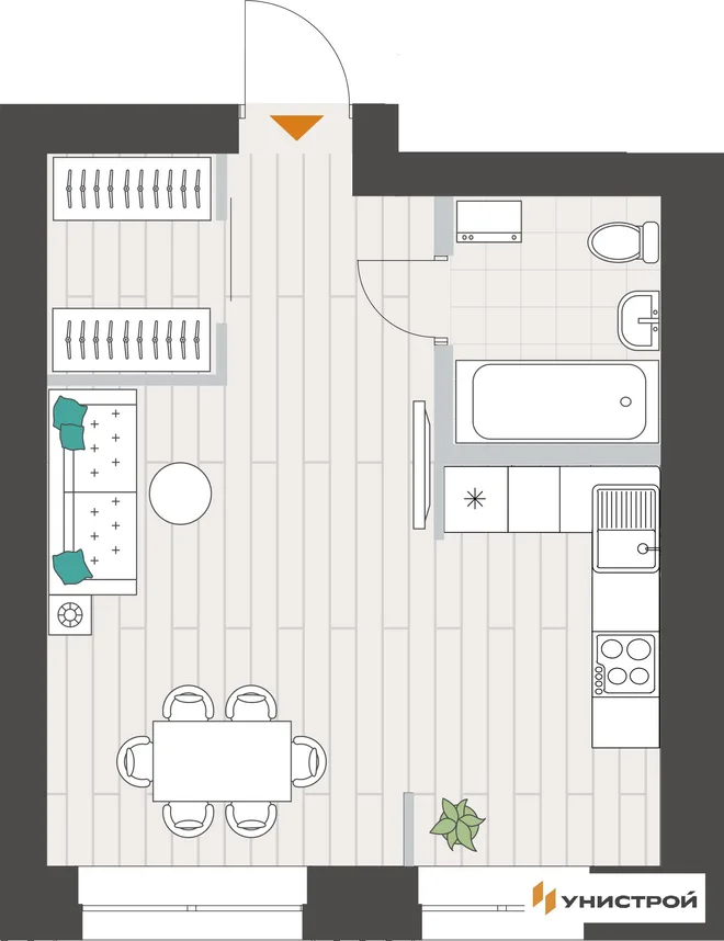 Планировка 1-комн. квартира, 31.98 м² ЖК «Аквамарин»