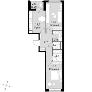 Квартира 2-комн. квартира, 61.1 м² ЖК «Sky Garden» Фото 1 Квартира 2-комн. квартира, 61.1 м² ЖК «Sky Garden» Фото 1