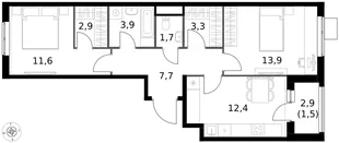 Квартира 2-комн. квартира, 58.9 м² ЖК «1-й Измайловский» Фото 1