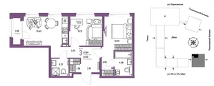 Планировка 3-комн. квартира, 57.09 м² ЖК «Сердце Сибири»