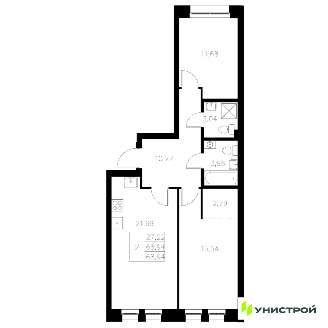 Планировка 2-комн. квартира, 68.94 м² ЖК «Statum»