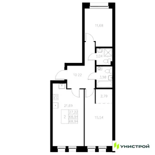Планировка 2-комн. квартира, 68.94 м² ЖК «Statum»