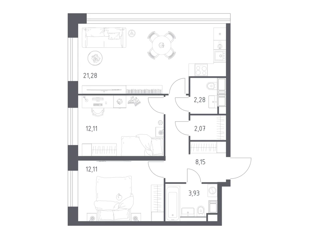 Планировка 2-комн. квартира, 60.9 м² ЖК «Октябрьская 98»