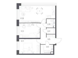 Планировка 2-комн. квартира, 60.9 м² ЖК «Октябрьская 98»