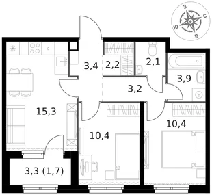 Квартира 2-комн. квартира, 52.6 м² ЖК «1-й Химкинский» Фото 1