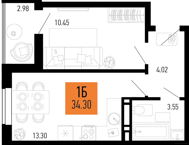 Планировка 1-комн. квартира, 34.3 м² ЖК «Столицыно» Планировка 1-комн. квартира, 34.3 м² ЖК «Столицыно»