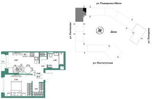 Планировка 2-комн. квартира, 37.68 м² ЖК «Страна.Парковая»